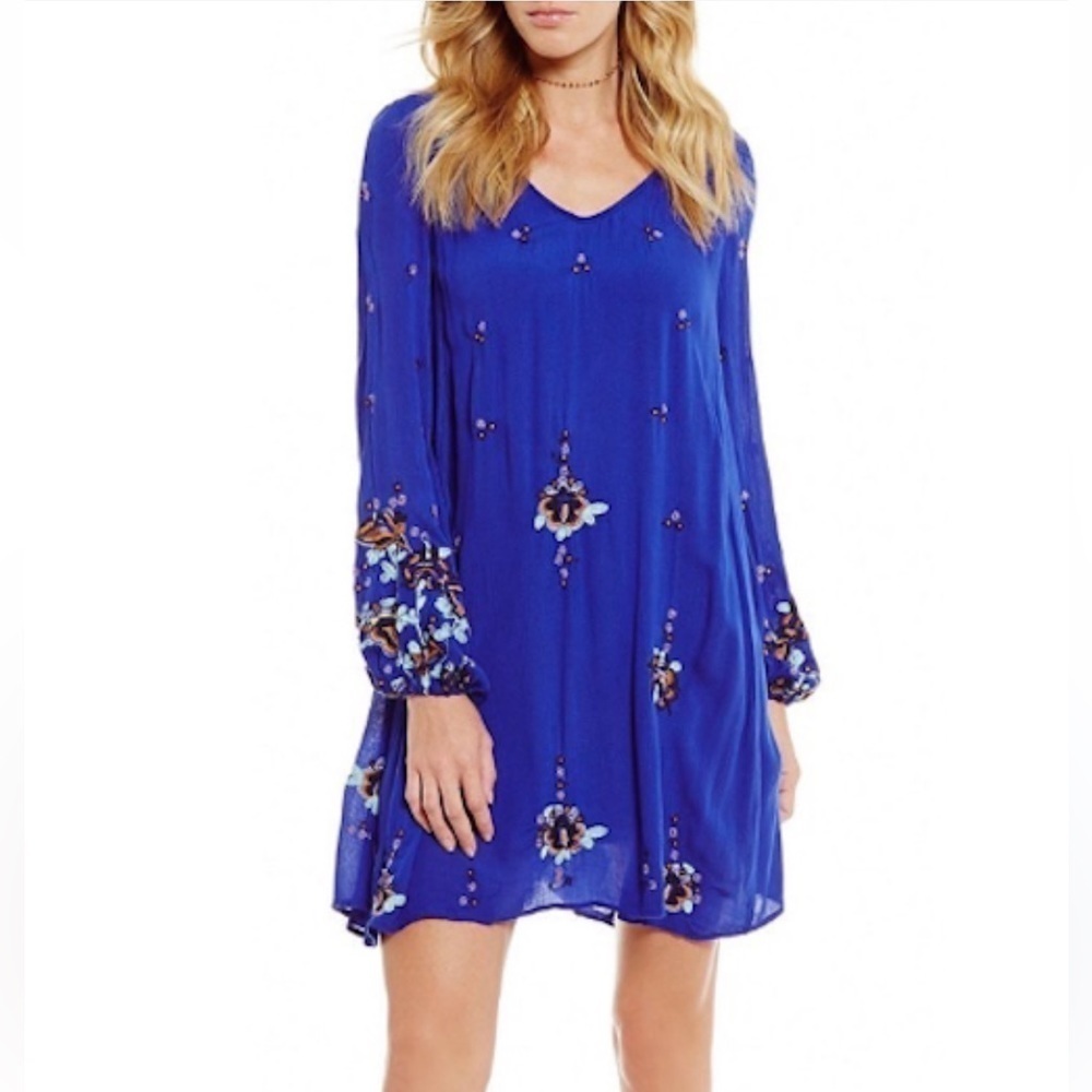 Free People Blue Embroidered Open Back Long Sleeve Dress - Picture 4 of 15